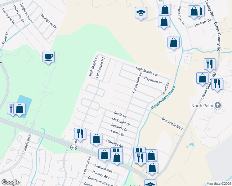 map of restaurants, bars, coffee shops, grocery stores, and more near 7741 Fayetteville Road in North Charleston