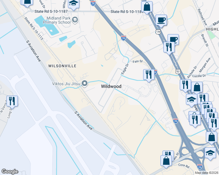 map of restaurants, bars, coffee shops, grocery stores, and more near in Wildwood