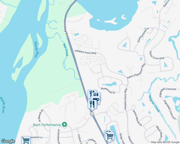 map of restaurants, bars, coffee shops, grocery stores, and more near 3011 Sturbridge Road in Mount Pleasant