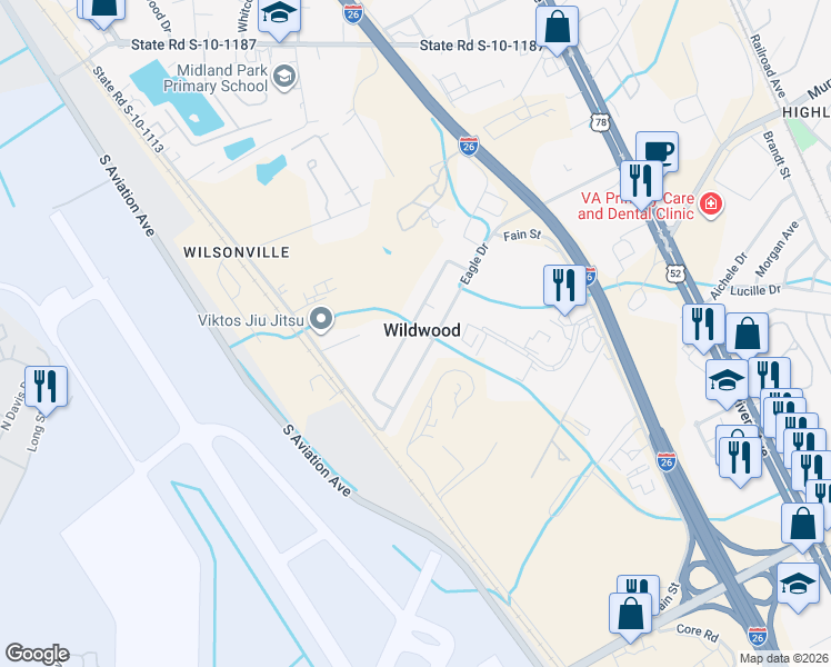 map of restaurants, bars, coffee shops, grocery stores, and more near in Wildwood