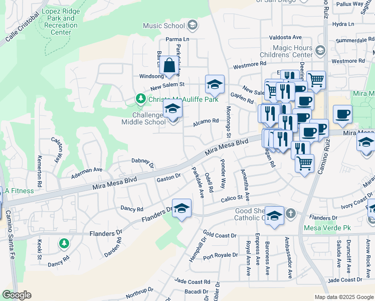 map of restaurants, bars, coffee shops, grocery stores, and more near 10775 Parkdale Avenue in San Diego