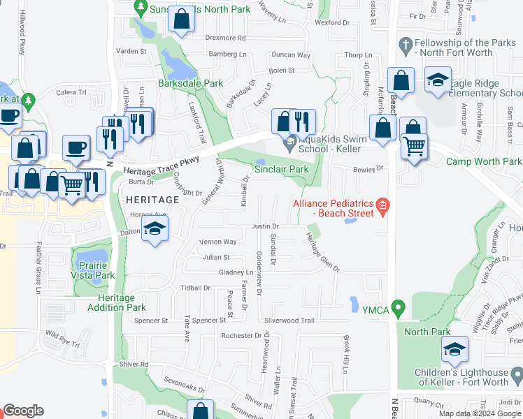 map of restaurants, bars, coffee shops, grocery stores, and more near 9420 Goldenview Drive in Fort Worth