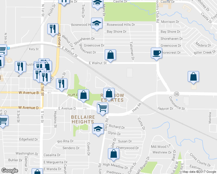 map of restaurants, bars, coffee shops, grocery stores, and more near 301 Davidson Drive in Garland