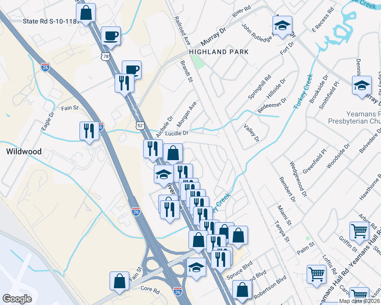 map of restaurants, bars, coffee shops, grocery stores, and more near 6287 Rolling Fork Road in North Charleston