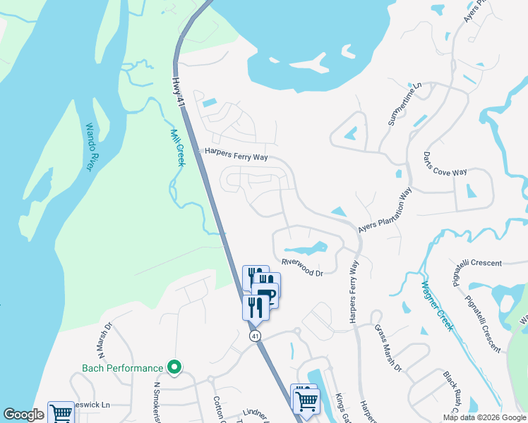 map of restaurants, bars, coffee shops, grocery stores, and more near 2988 Sturbridge Road in Mount Pleasant