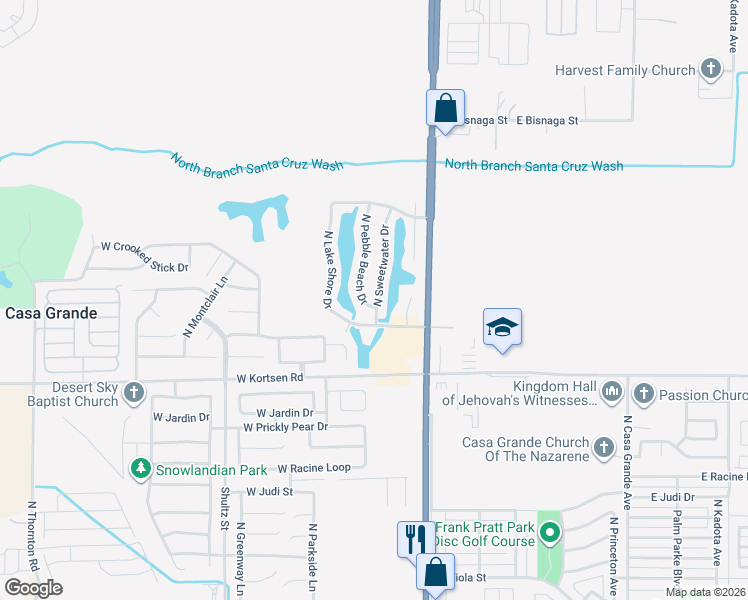 map of restaurants, bars, coffee shops, grocery stores, and more near 2079 North Sweetwater Drive in Casa Grande
