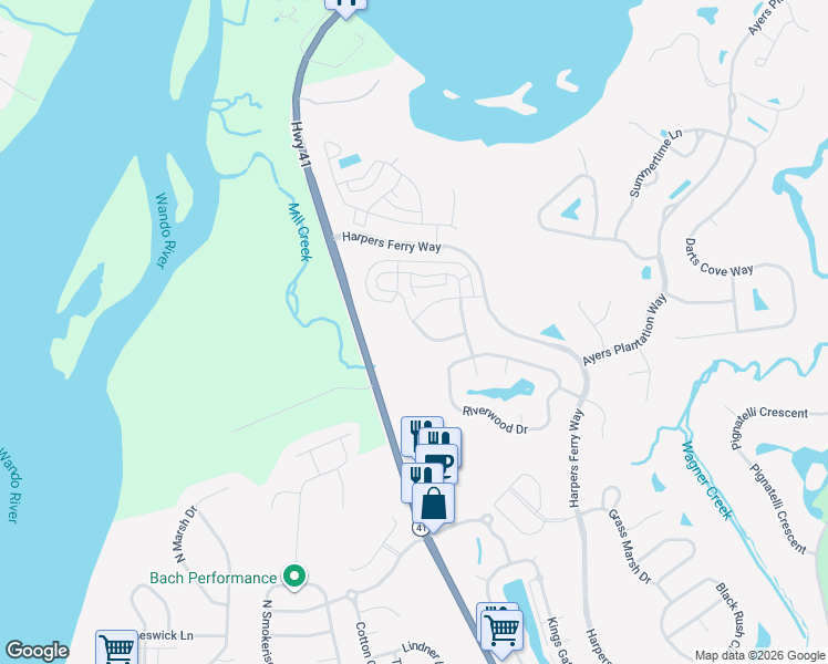 map of restaurants, bars, coffee shops, grocery stores, and more near 2988 Sturbridge Road in Mount Pleasant