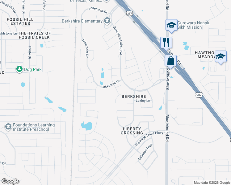 map of restaurants, bars, coffee shops, grocery stores, and more near 9709 Wexley Way in Fort Worth
