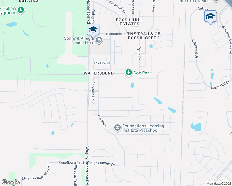 map of restaurants, bars, coffee shops, grocery stores, and more near 505 Winterwood Court in Fort Worth