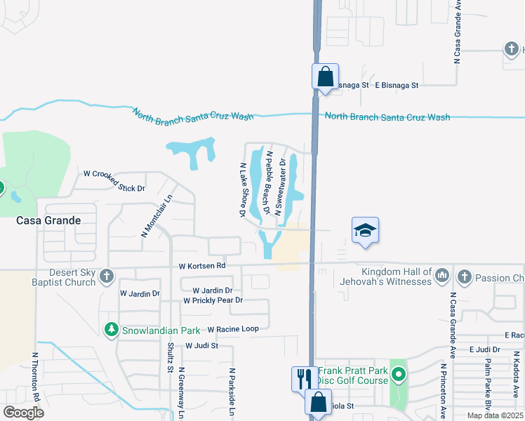 map of restaurants, bars, coffee shops, grocery stores, and more near 2081 North Pebble Beach Drive in Casa Grande