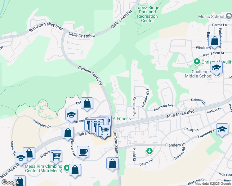 map of restaurants, bars, coffee shops, grocery stores, and more near 10694 Glendover Lane in San Diego