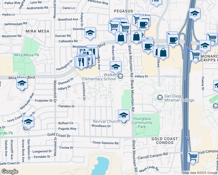 map of restaurants, bars, coffee shops, grocery stores, and more near 10652 Caminito Derecho in San Diego