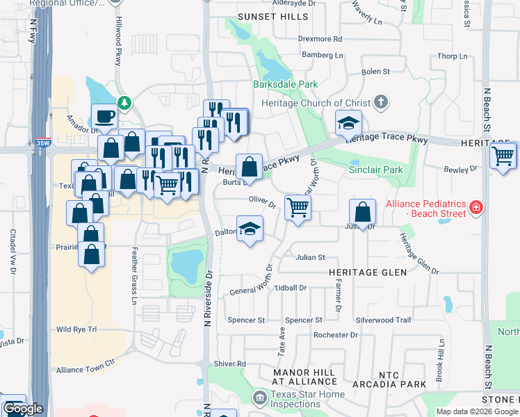 map of restaurants, bars, coffee shops, grocery stores, and more near 3621 Horace Ave in Fort Worth
