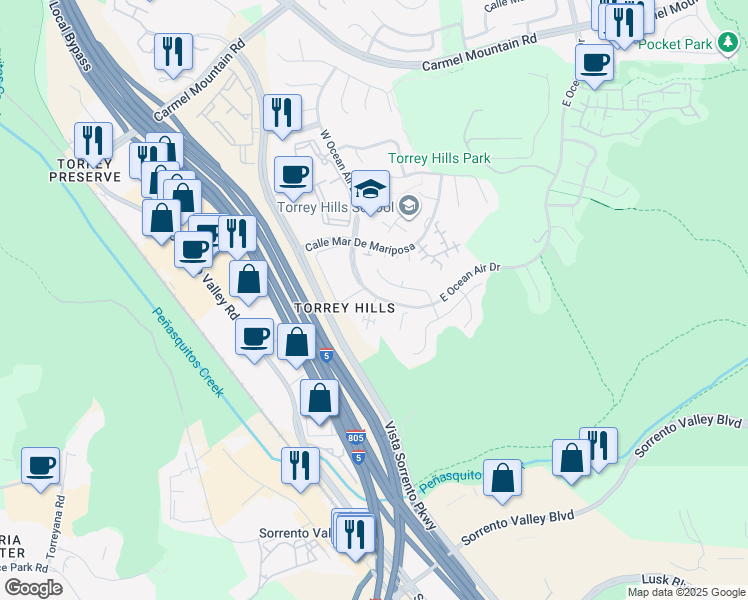 map of restaurants, bars, coffee shops, grocery stores, and more near 10530 Sea Pearl Cove in San Diego