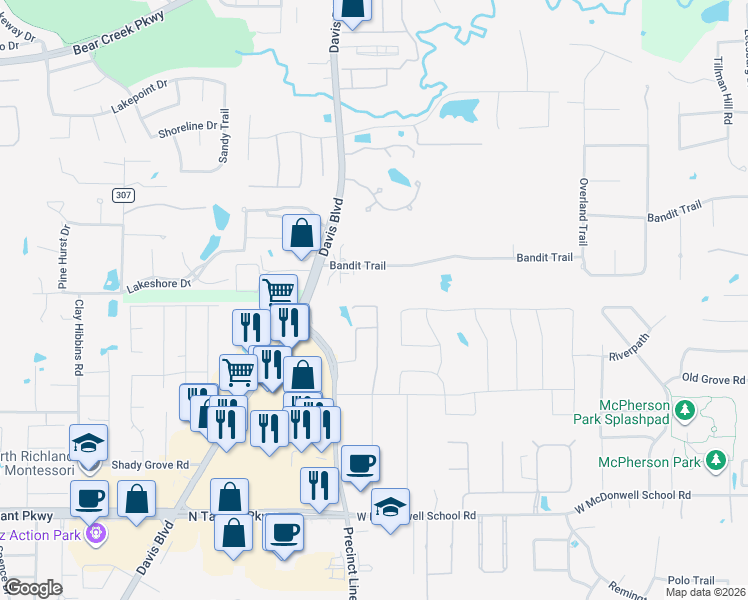 map of restaurants, bars, coffee shops, grocery stores, and more near 1100 Crestlyn Cove in Colleyville