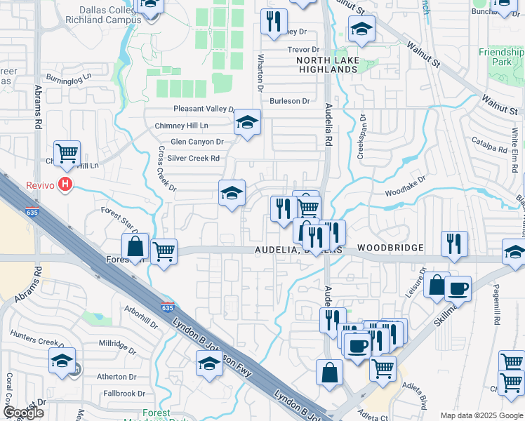 map of restaurants, bars, coffee shops, grocery stores, and more near Unnamed Road in Dallas