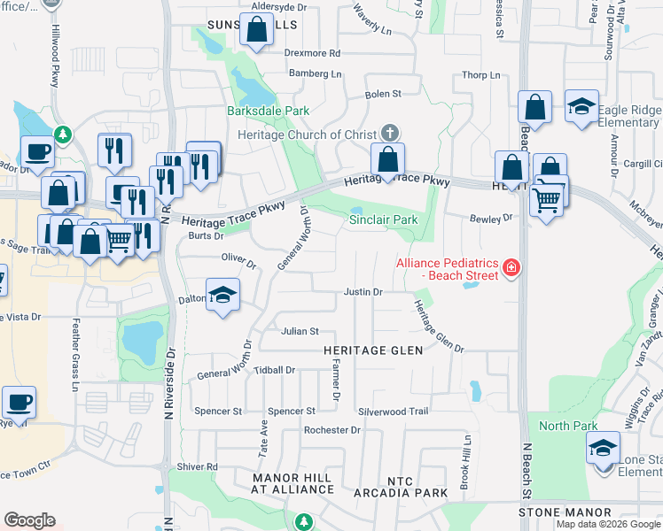 map of restaurants, bars, coffee shops, grocery stores, and more near 4013 Kimbell Drive in Fort Worth