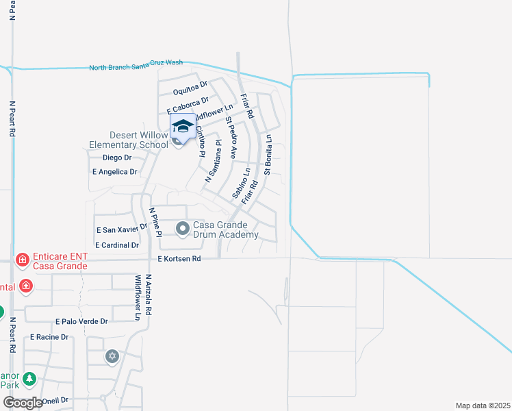 map of restaurants, bars, coffee shops, grocery stores, and more near 1855 East Kachina Drive in Casa Grande