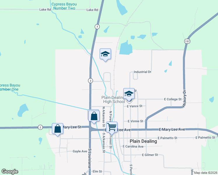 map of restaurants, bars, coffee shops, grocery stores, and more near 460 North Forest Street in Plain Dealing