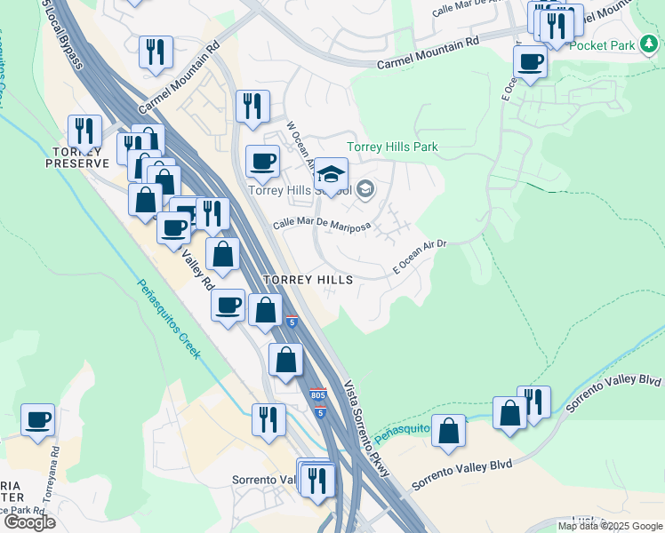 map of restaurants, bars, coffee shops, grocery stores, and more near 10530 Sea Pearl Cove in San Diego