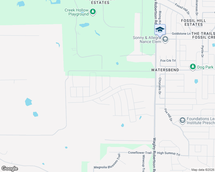 map of restaurants, bars, coffee shops, grocery stores, and more near Creek Hollow Lane in Fort Worth