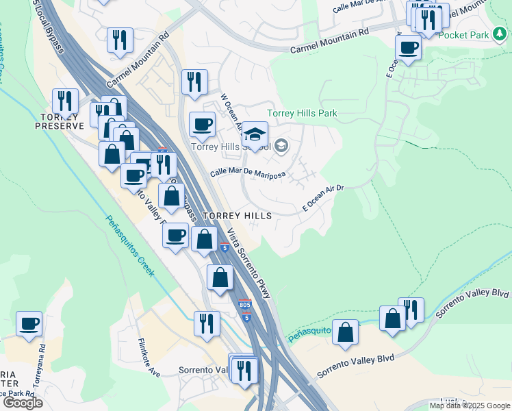 map of restaurants, bars, coffee shops, grocery stores, and more near 10530 Sea Pearl Cove in San Diego