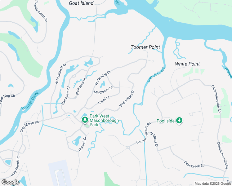 map of restaurants, bars, coffee shops, grocery stores, and more near 1560 Capel Street in Mount Pleasant