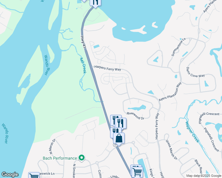 map of restaurants, bars, coffee shops, grocery stores, and more near 3011 Sturbridge Road in Mount Pleasant