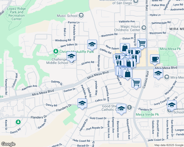 map of restaurants, bars, coffee shops, grocery stores, and more near 7974 Handel Court in San Diego