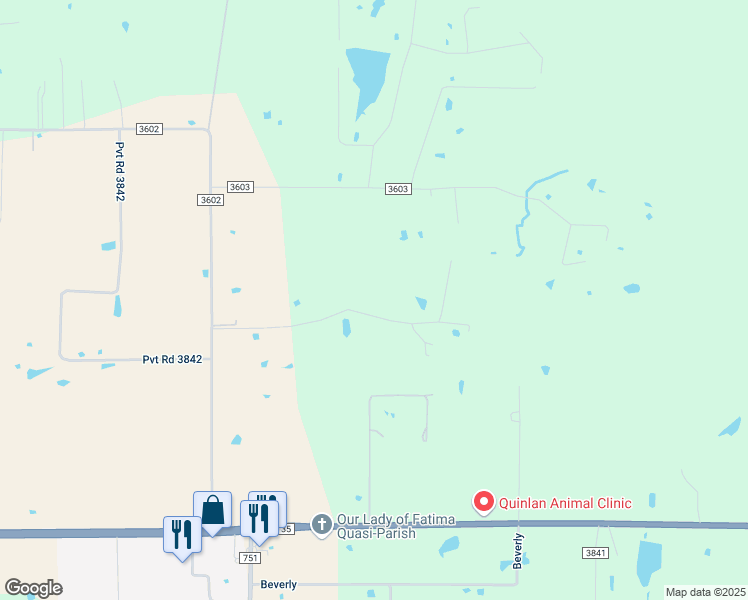 map of restaurants, bars, coffee shops, grocery stores, and more near 742 Countess Road in Quinlan