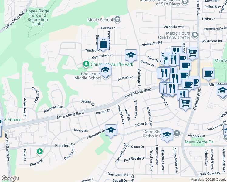 map of restaurants, bars, coffee shops, grocery stores, and more near 10775 Parkdale Avenue in San Diego