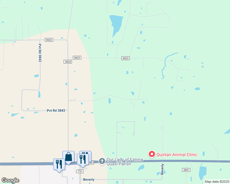 map of restaurants, bars, coffee shops, grocery stores, and more near 742 Countess Road in Quinlan