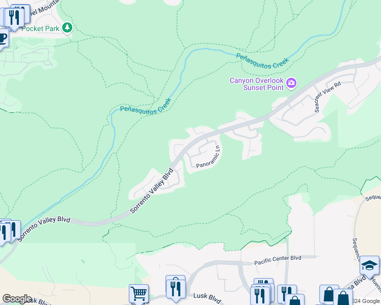 map of restaurants, bars, coffee shops, grocery stores, and more near 10669 Indigo Blossom Lane in San Diego