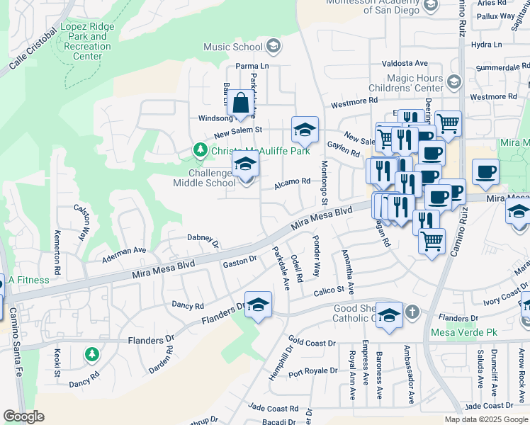 map of restaurants, bars, coffee shops, grocery stores, and more near 10775 Parkdale Avenue in San Diego