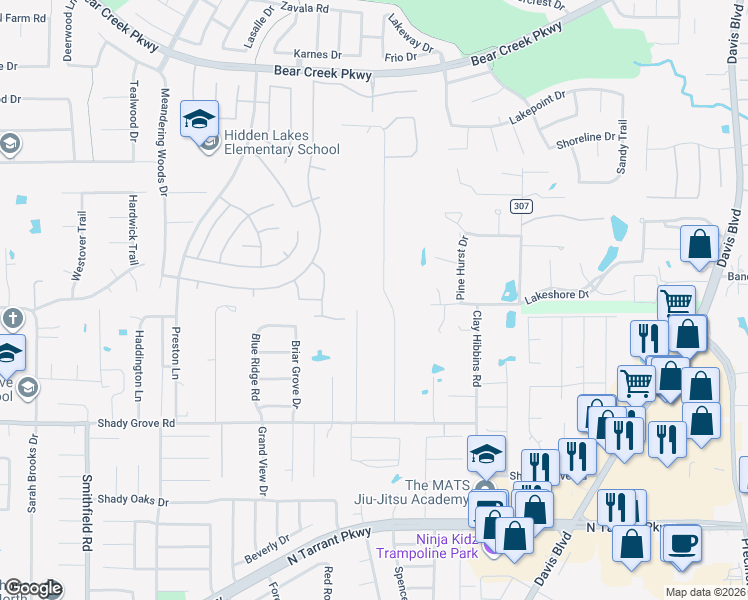 map of restaurants, bars, coffee shops, grocery stores, and more near 8801 Indian Knoll Trail in Keller