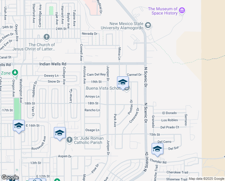 map of restaurants, bars, coffee shops, grocery stores, and more near 2600 19th Street in Alamogordo