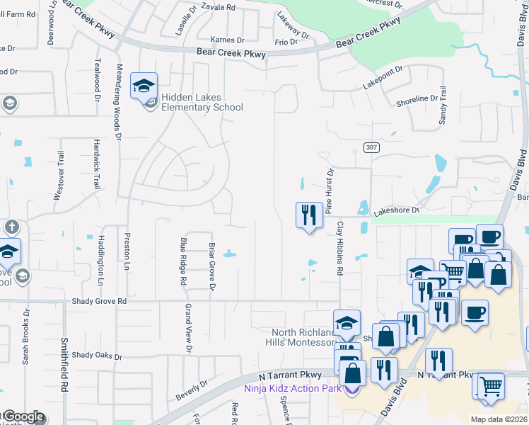 map of restaurants, bars, coffee shops, grocery stores, and more near 8801 Indian Knoll Trail in Keller
