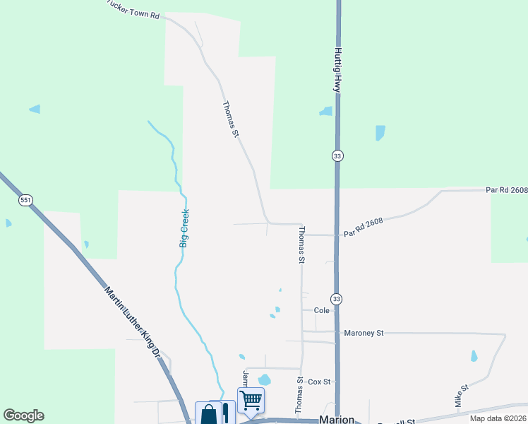 map of restaurants, bars, coffee shops, grocery stores, and more near Thomas Street in Marion