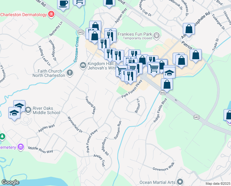 map of restaurants, bars, coffee shops, grocery stores, and more near 5344 Tidewater Drive in North Charleston