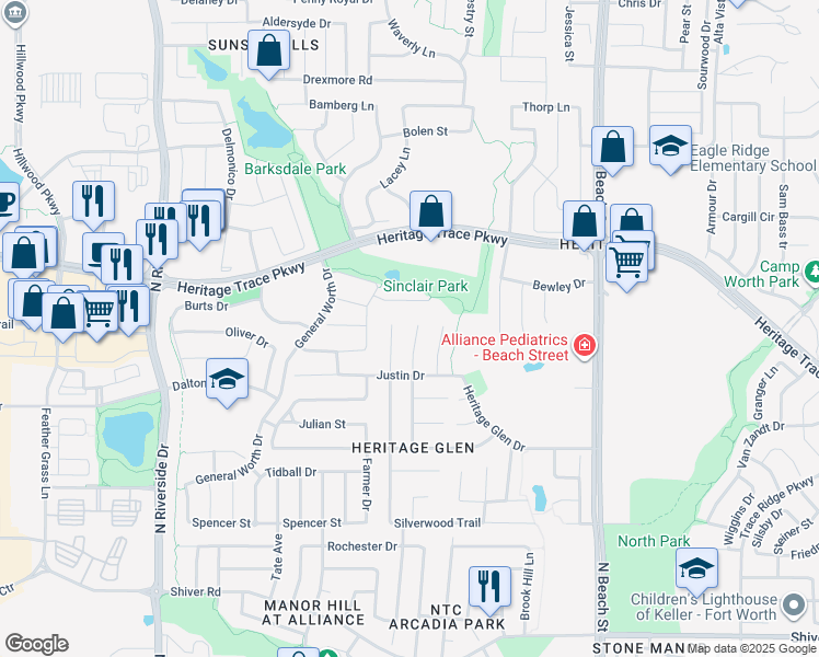 map of restaurants, bars, coffee shops, grocery stores, and more near 9420 Goldenview Drive in Fort Worth