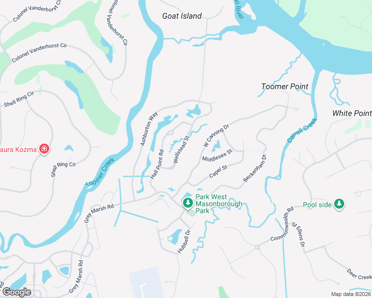 map of restaurants, bars, coffee shops, grocery stores, and more near 1760 Wellstead Street in Mount Pleasant