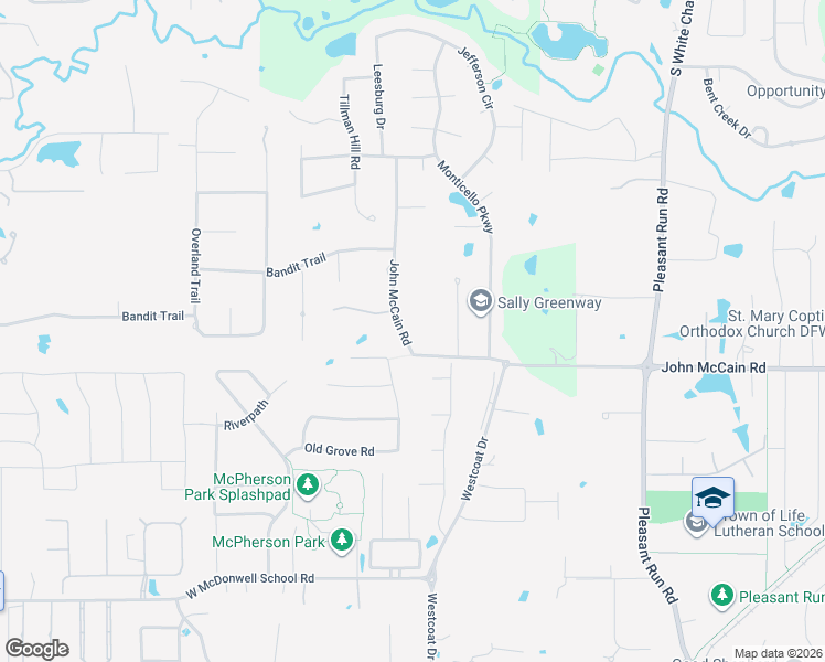 map of restaurants, bars, coffee shops, grocery stores, and more near 7204 John McCain Road in Colleyville