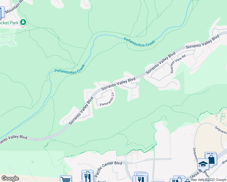 map of restaurants, bars, coffee shops, grocery stores, and more near 5489 Panoramic Lane in San Diego