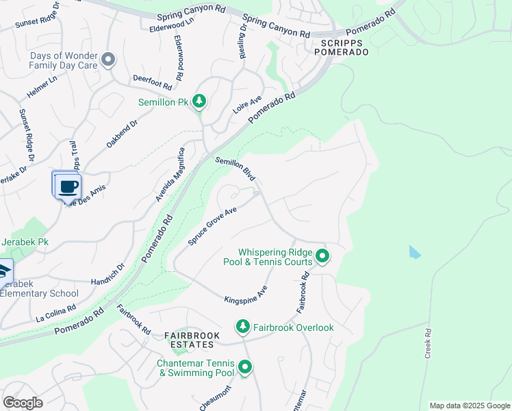 map of restaurants, bars, coffee shops, grocery stores, and more near 10575 Spruce Grove Avenue in San Diego
