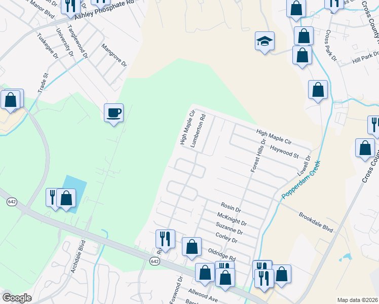 map of restaurants, bars, coffee shops, grocery stores, and more near 7856 High Maple in North Charleston
