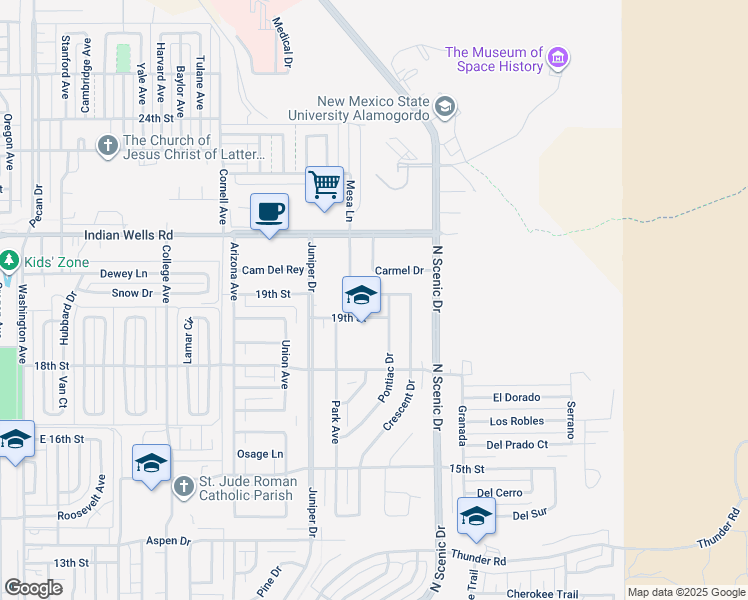 map of restaurants, bars, coffee shops, grocery stores, and more near 1839 Crescent Drive in Alamogordo