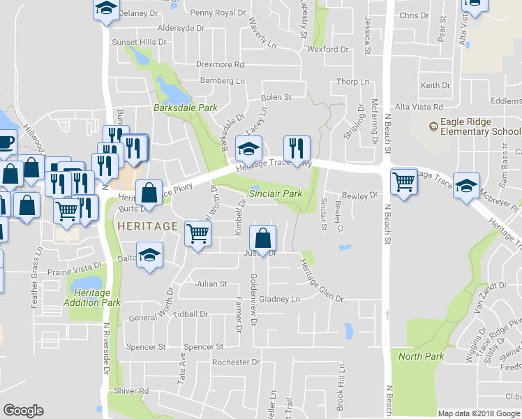 map of restaurants, bars, coffee shops, grocery stores, and more near 4116 Willingham Court in Fort Worth