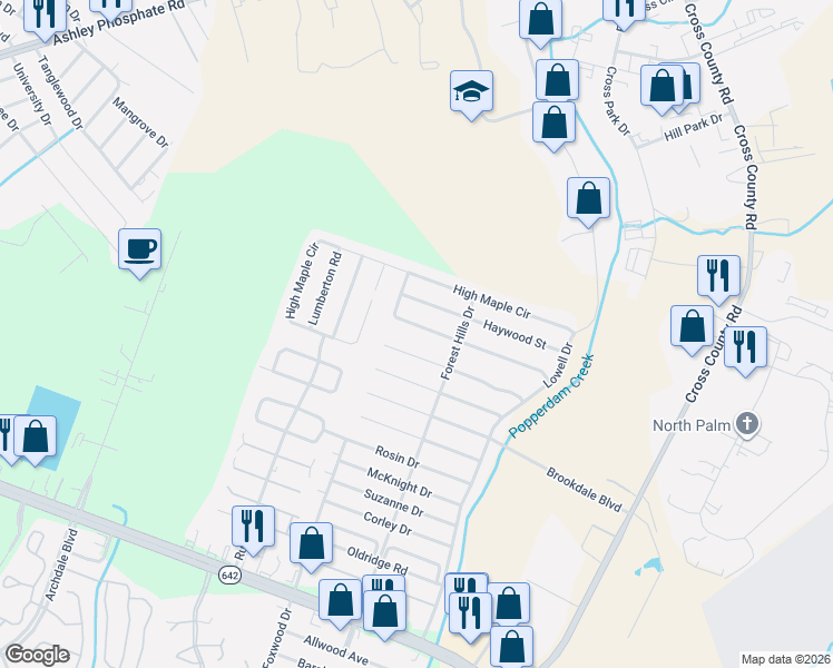 map of restaurants, bars, coffee shops, grocery stores, and more near 7725 Kinston Street in North Charleston