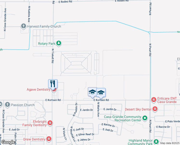 map of restaurants, bars, coffee shops, grocery stores, and more near 1163 North Chilean Avenue in Casa Grande