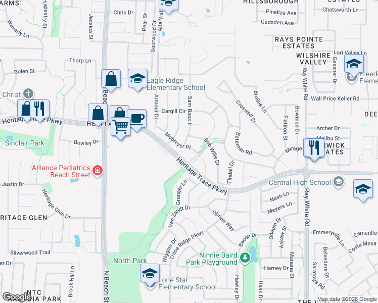 map of restaurants, bars, coffee shops, grocery stores, and more near 4812 Mcbreyer Place in Fort Worth